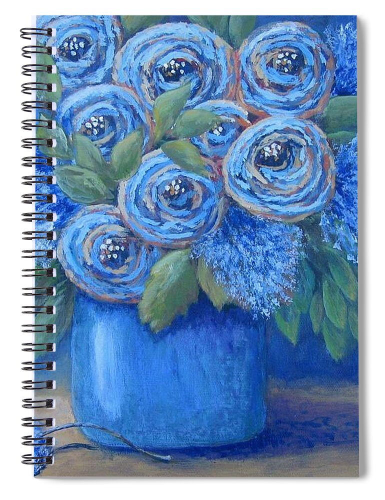 Floral Spiral Notebook featuring the painting The Blues by Suzanne Theis