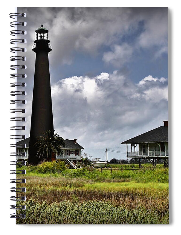 Lighthouse Spiral Notebook featuring the digital art The Bolivar Lighthouse by Linda Unger
