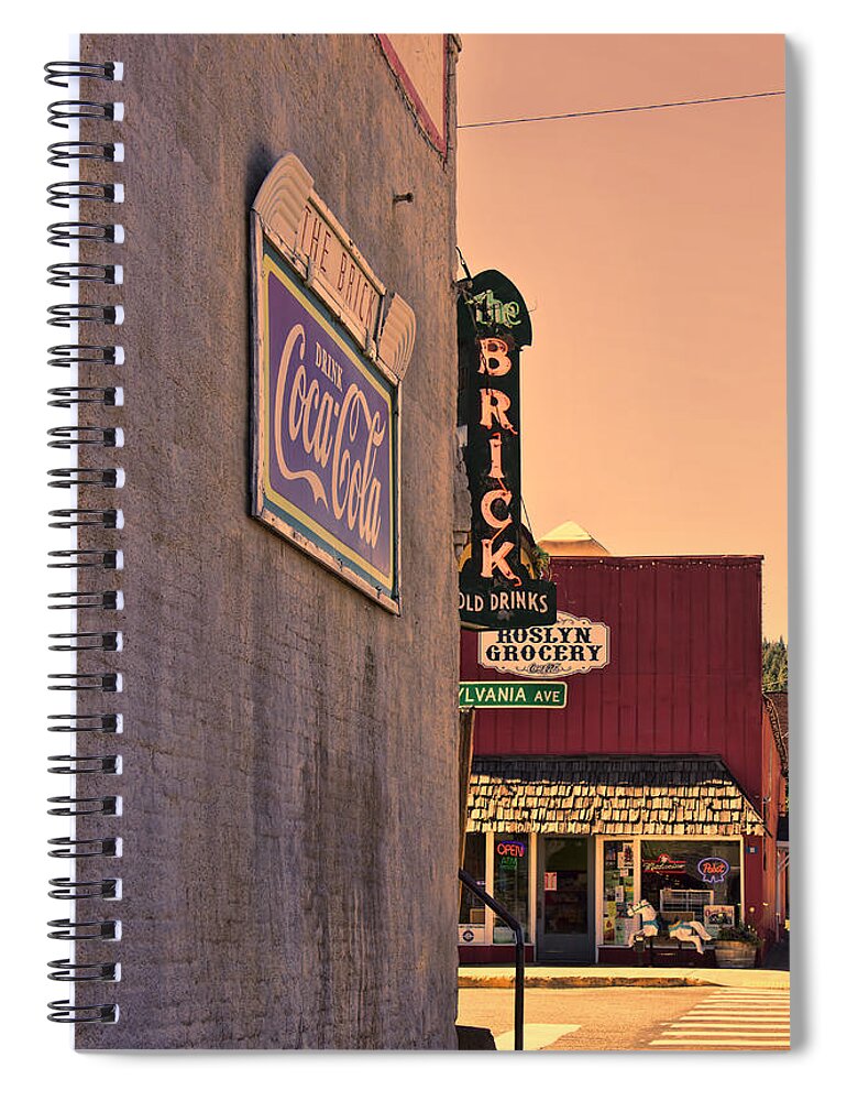 Pub Sign Spiral Notebook featuring the photograph The Brick at Sunset by Cathy Anderson