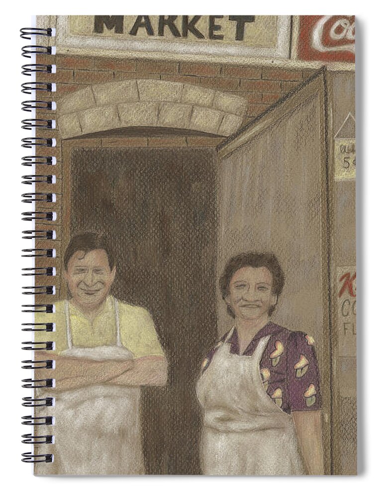 Market Spiral Notebook featuring the drawing The Butcher and His Wife by Arlene Crafton