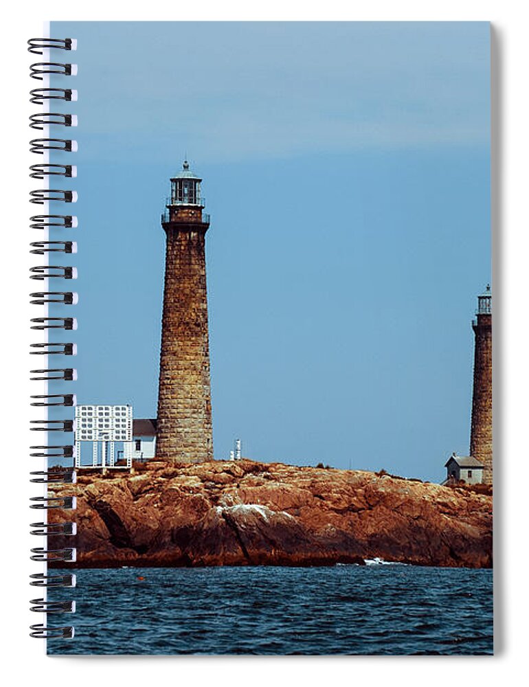  Spiral Notebook featuring the photograph The cape Ann lighthouse on Thacher Island by Jeff Folger