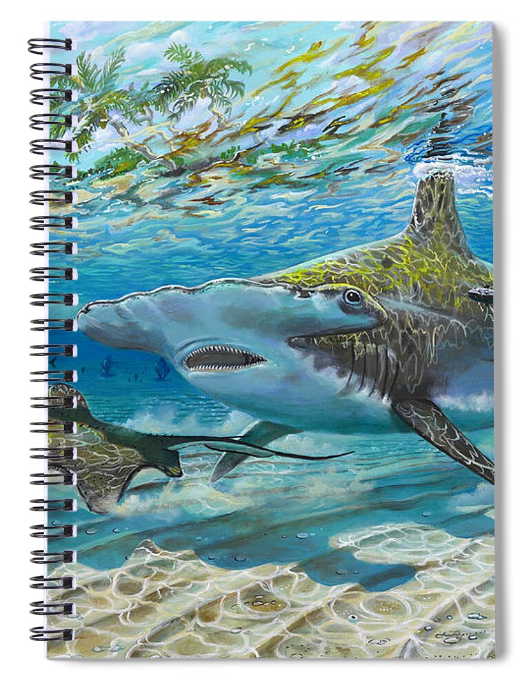 Shark Spiral Notebook featuring the painting The Chase by Carey Chen