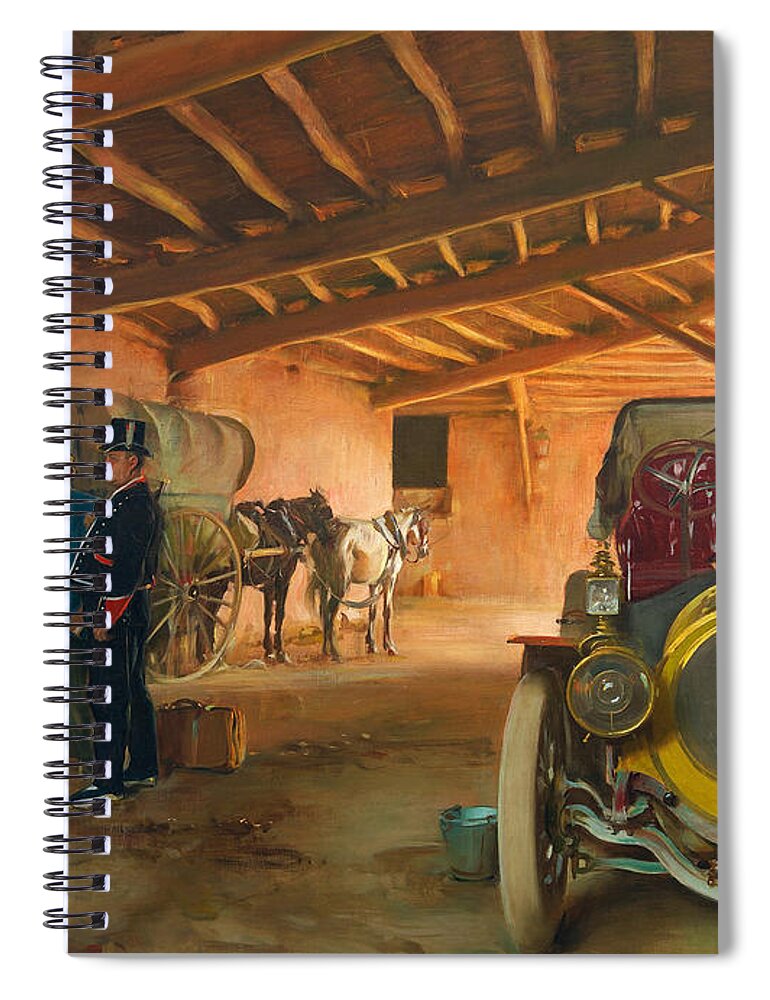 Ramon Casas Spiral Notebook featuring the painting The Coach House. La Cochera by Ramon Casas