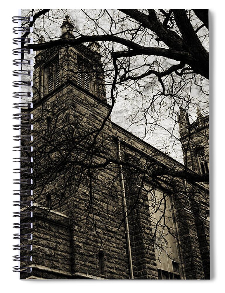 Andrew Pacheco Spiral Notebook featuring the photograph The Corner of Cherry and Rock by Andrew Pacheco