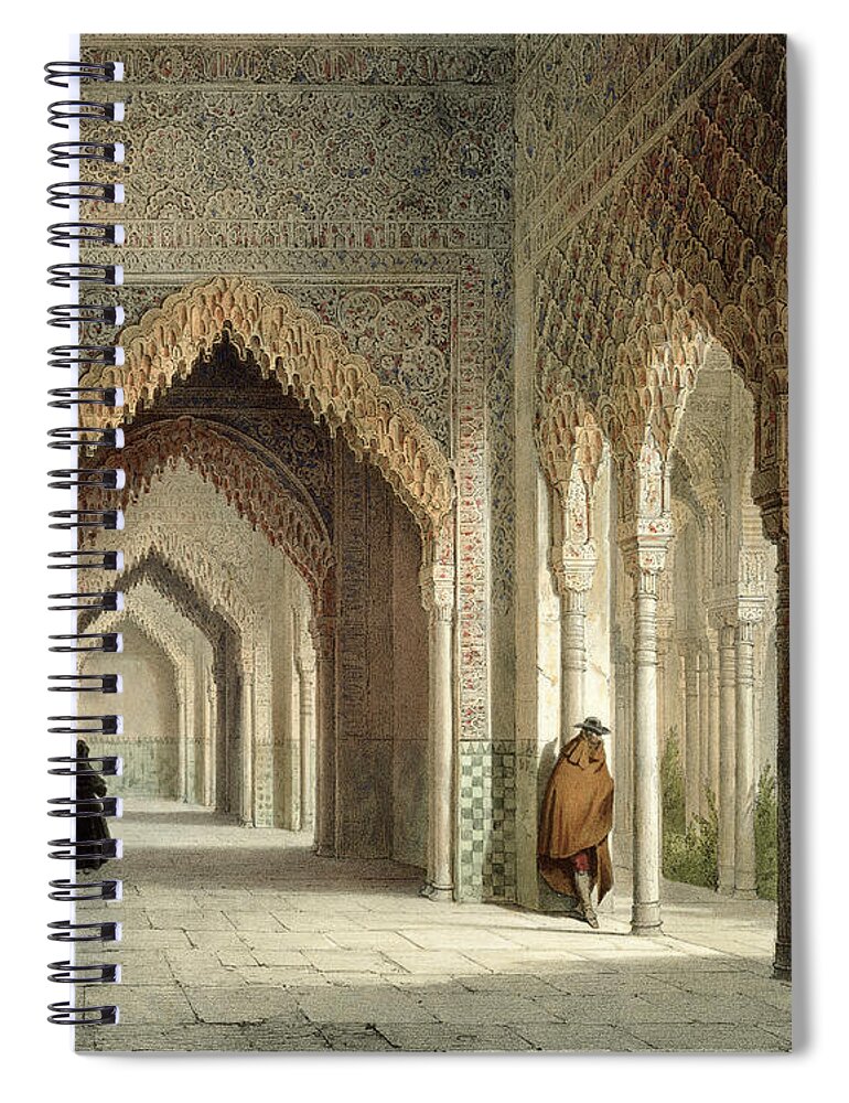 Palace Spiral Notebook featuring the drawing The Court Room Of The Alhambra by Leon Auguste Asselineau