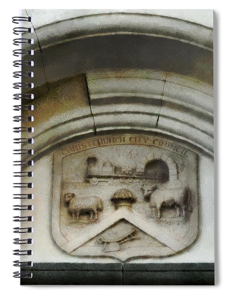 Canterbury Spiral Notebook featuring the photograph The Crest of the Christchurch City Council by Steve Taylor