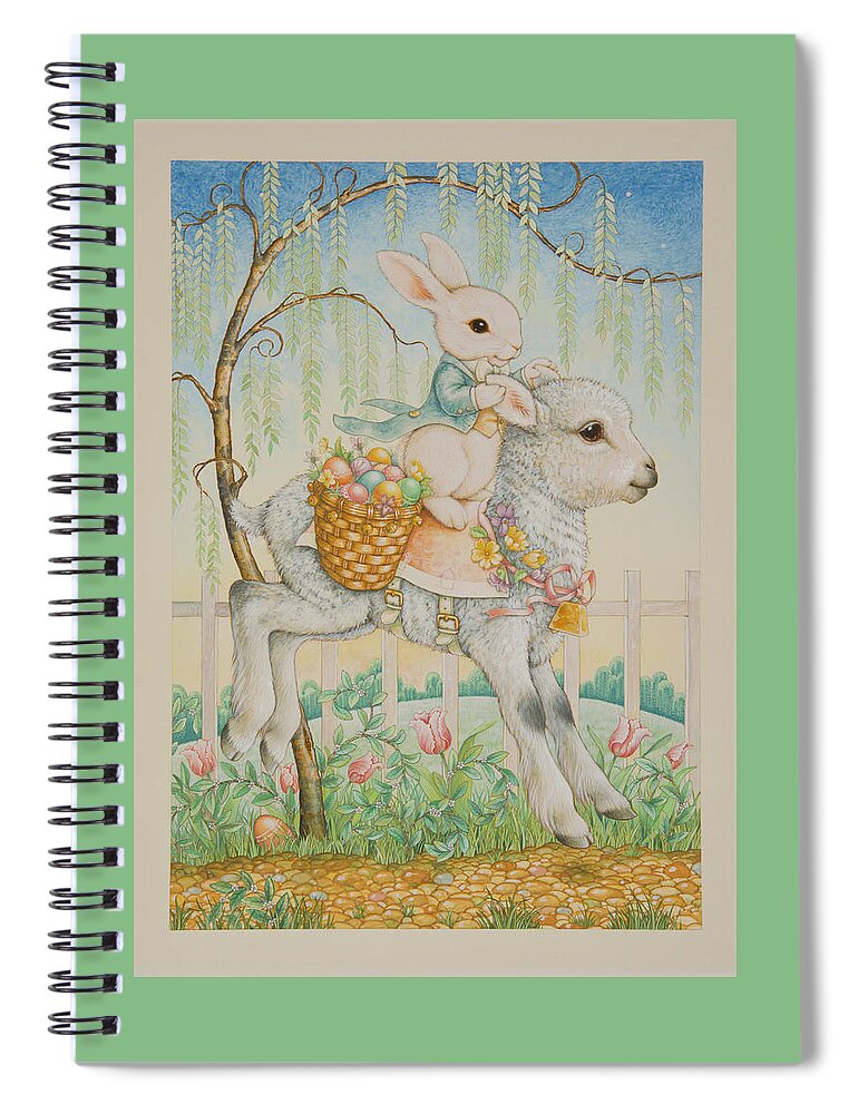 Easter Card Spiral Notebook featuring the painting The Easter Bunny is Coming to Town by Lynn Bywaters