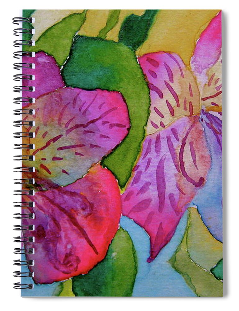 Alstroemeria Spiral Notebook featuring the painting The Electric Kool-Aid Alstroemeria Test by Beverley Harper Tinsley
