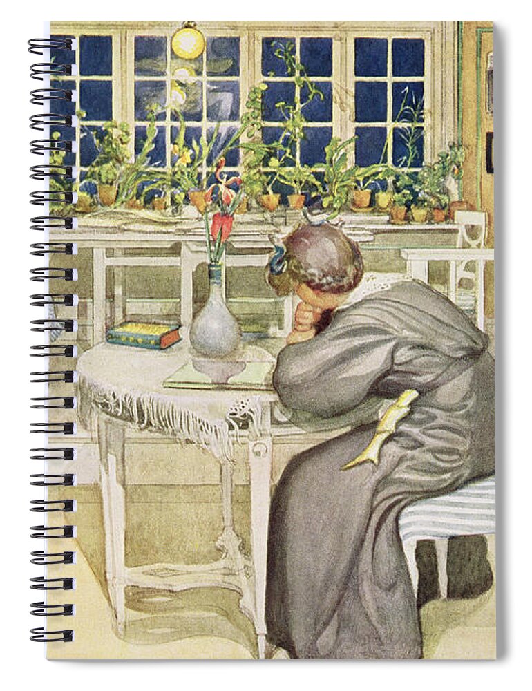Thoughtful Spiral Notebook featuring the painting The Evening Before The Journey by Carl Larsson