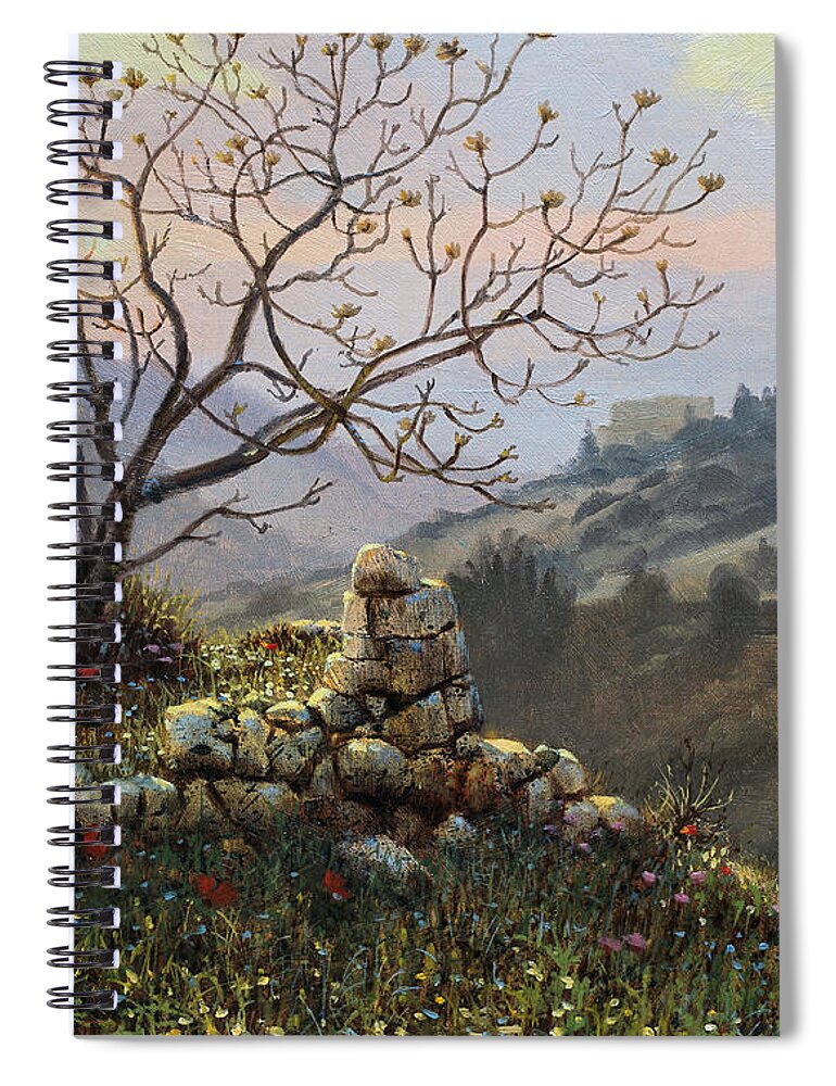 Biblical Spiral Notebook featuring the painting The Fig Tree  Mt Carmel by Graham Braddock