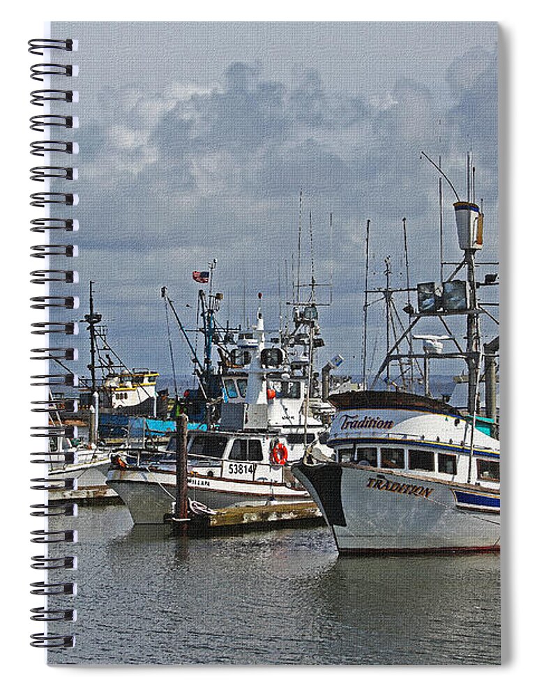 The Fishing Boats At Westport Spiral Notebook featuring the photograph The Fishing Boats At Westport by Tom Janca