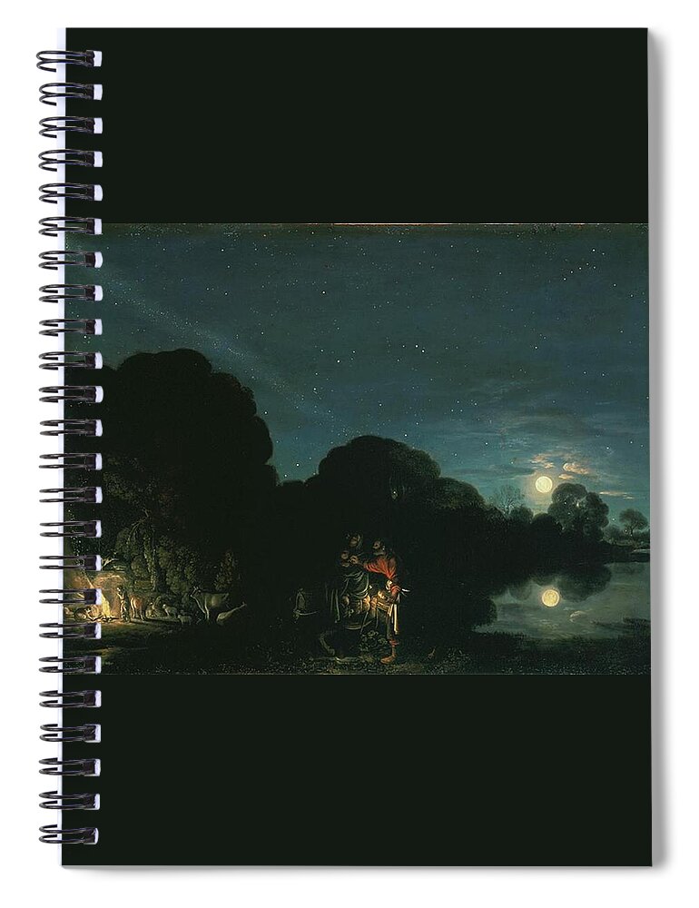 Adam Elsheimer Spiral Notebook featuring the painting The Flight into Egypt by Celestial Images
