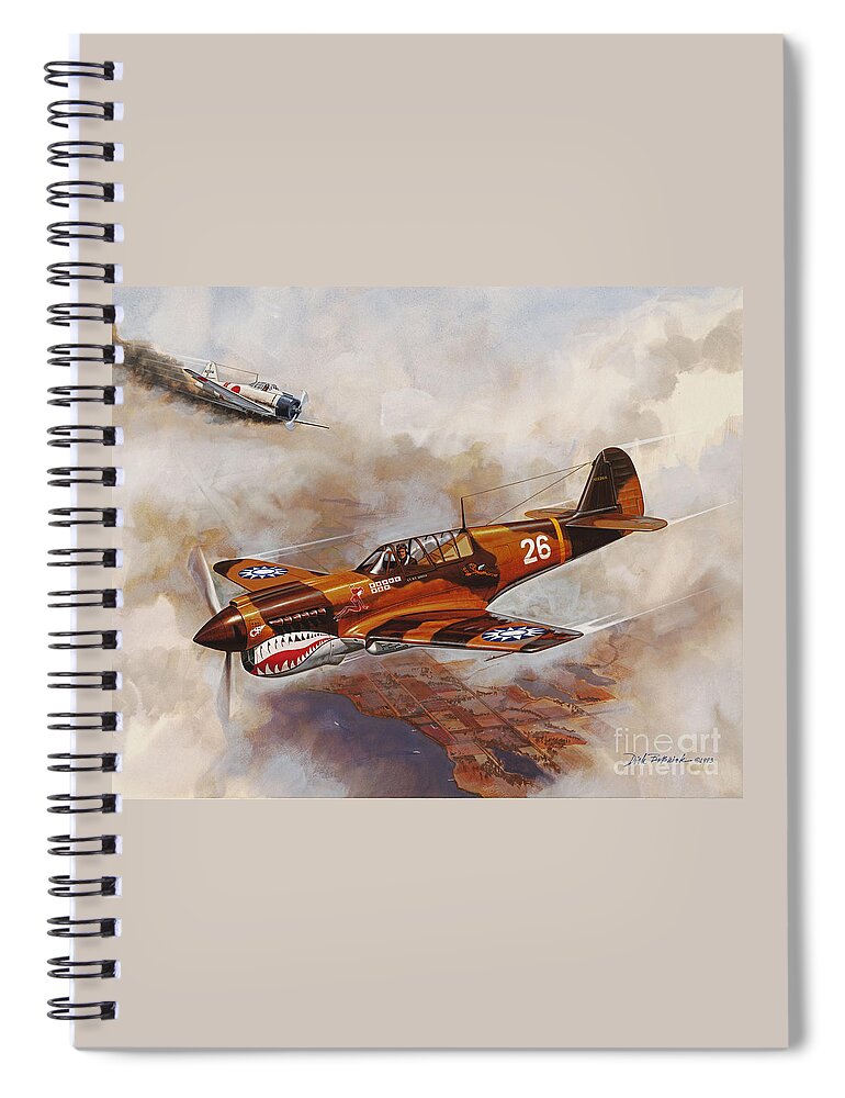Aircraft Spiral Notebook featuring the painting The Flying Tigers by Dick Bobnick