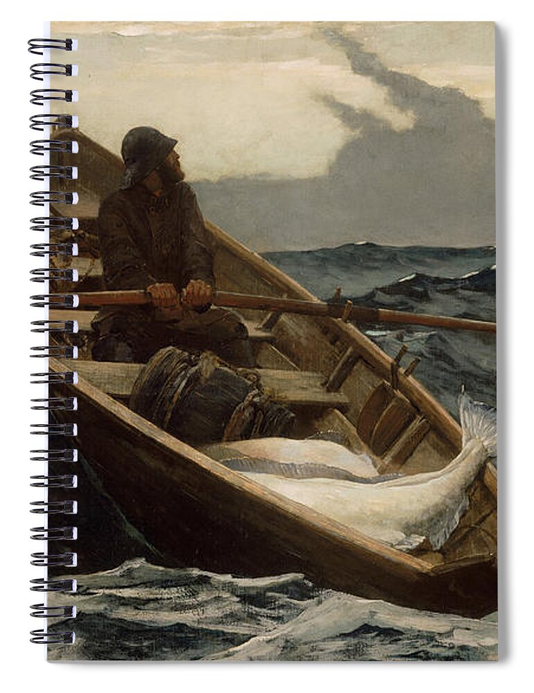Winslow Homer Spiral Notebook featuring the painting The Fog Warning .Halibut Fishing by Winslow Homer