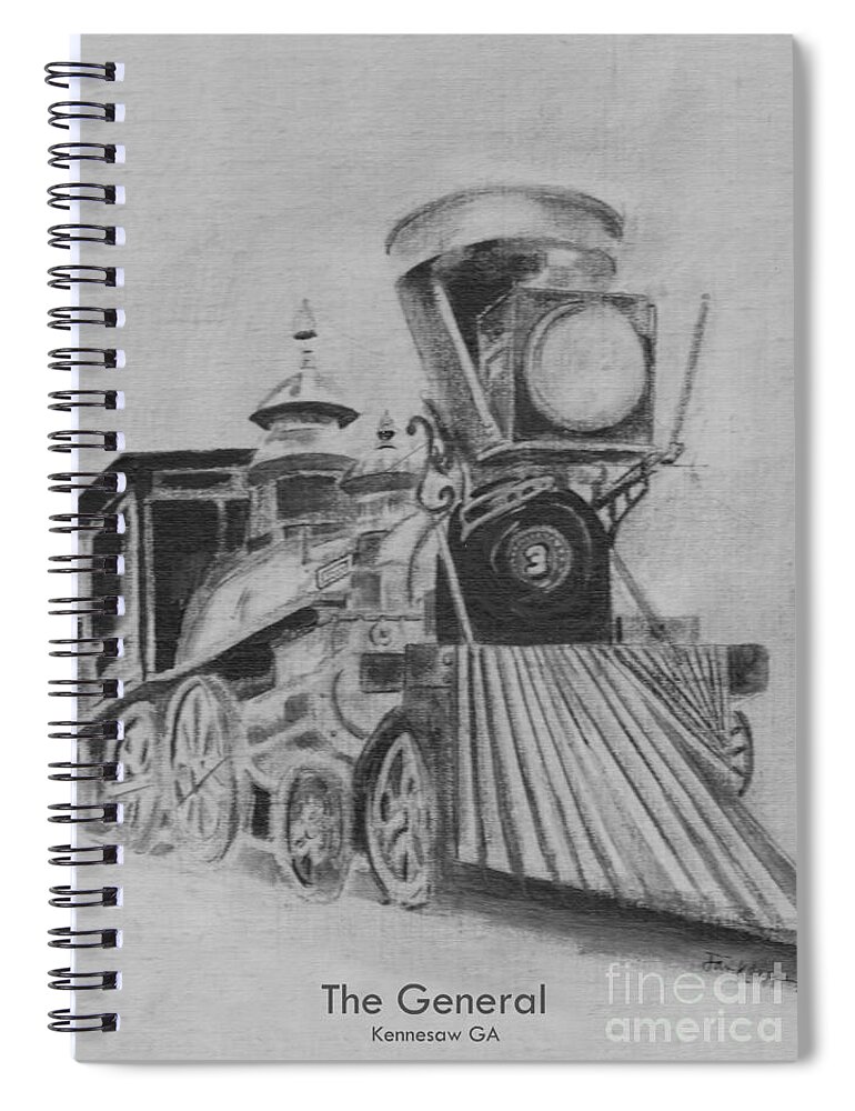 The General Spiral Notebook featuring the drawing The General - Train - Big Shanty Kennesaw GA by Jan Dappen