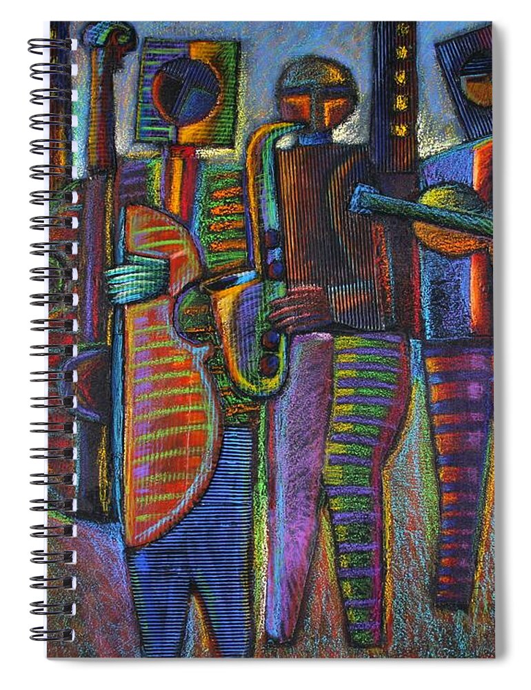 Mixed Media Spiral Notebook featuring the painting The Gods Of Music Come To New York by Gerry High