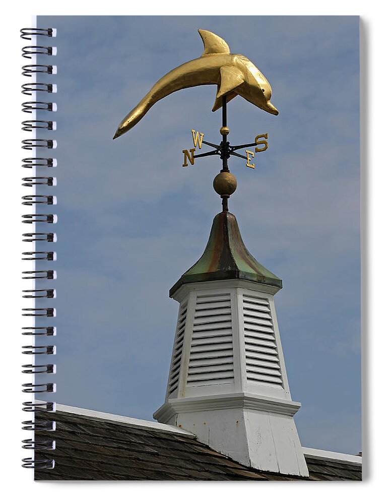 Dolphin Spiral Notebook featuring the photograph The Golden Dolphin Weathervane by Juergen Roth