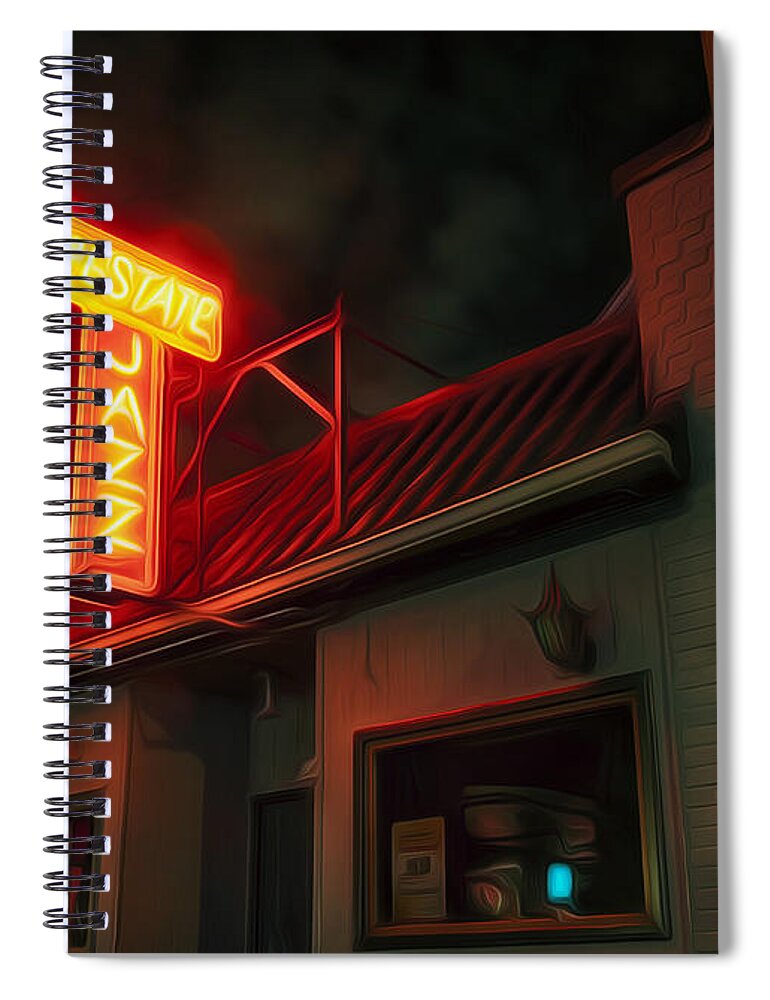 Jazz Spiral Notebook featuring the digital art The Jazz Estate by Scott Norris