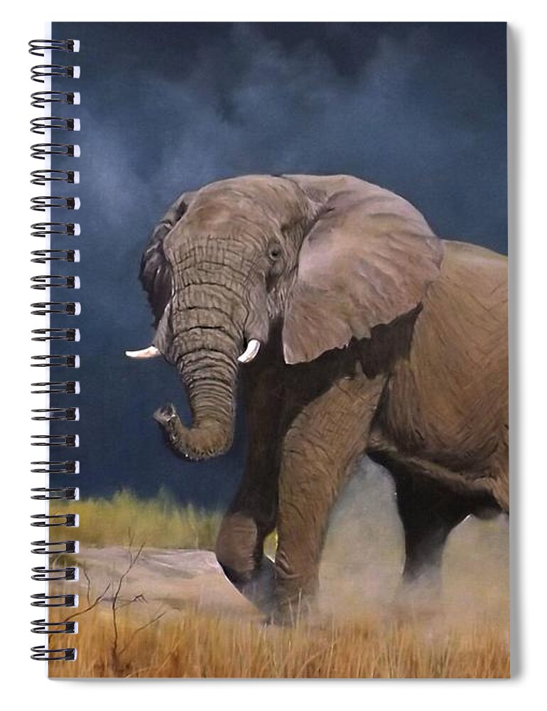 Elephant Spiral Notebook featuring the painting The Journey by Barry BLAKE