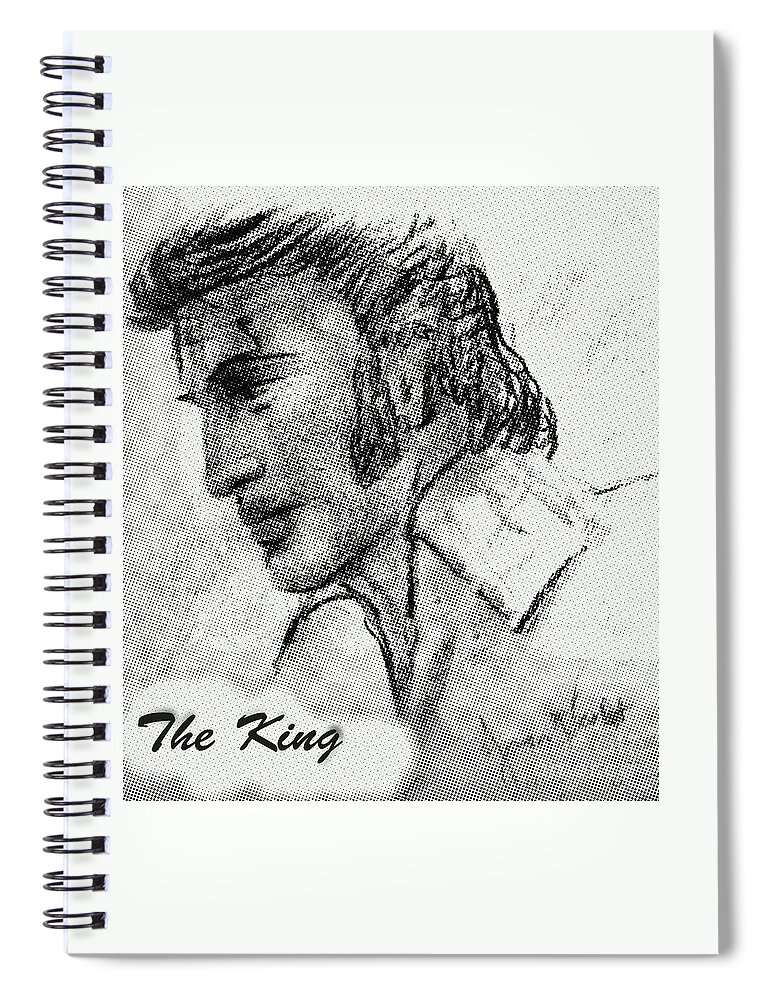 Elvis Presley Spiral Notebook featuring the mixed media The King in Charcoal by Joan-Violet Stretch