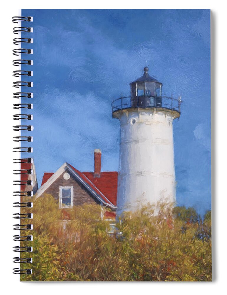 Lighthouse Spiral Notebook featuring the mixed media The Lighthouse at Nobska Point by Jean-Pierre Ducondi