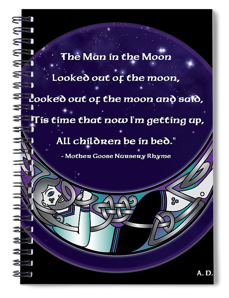 Celtic Art Spiral Notebook featuring the digital art The Man in the Moon by Celtic Artist Angela Dawn MacKay