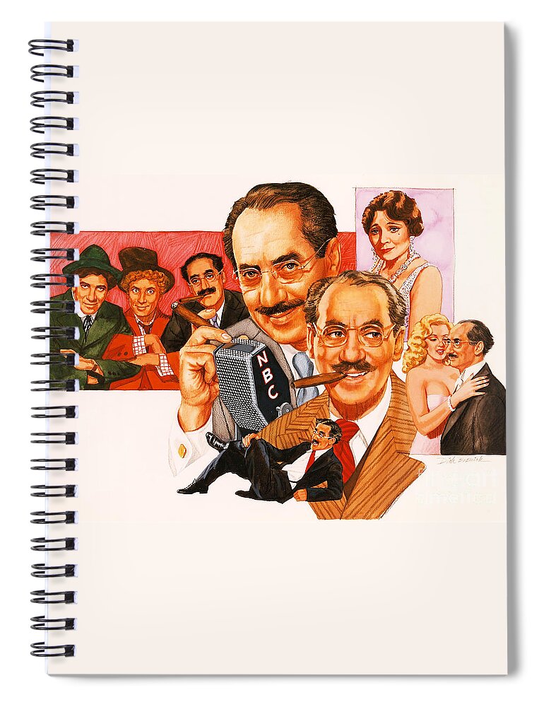 Portrait Spiral Notebook featuring the painting The Marx Brothers by Dick Bobnick