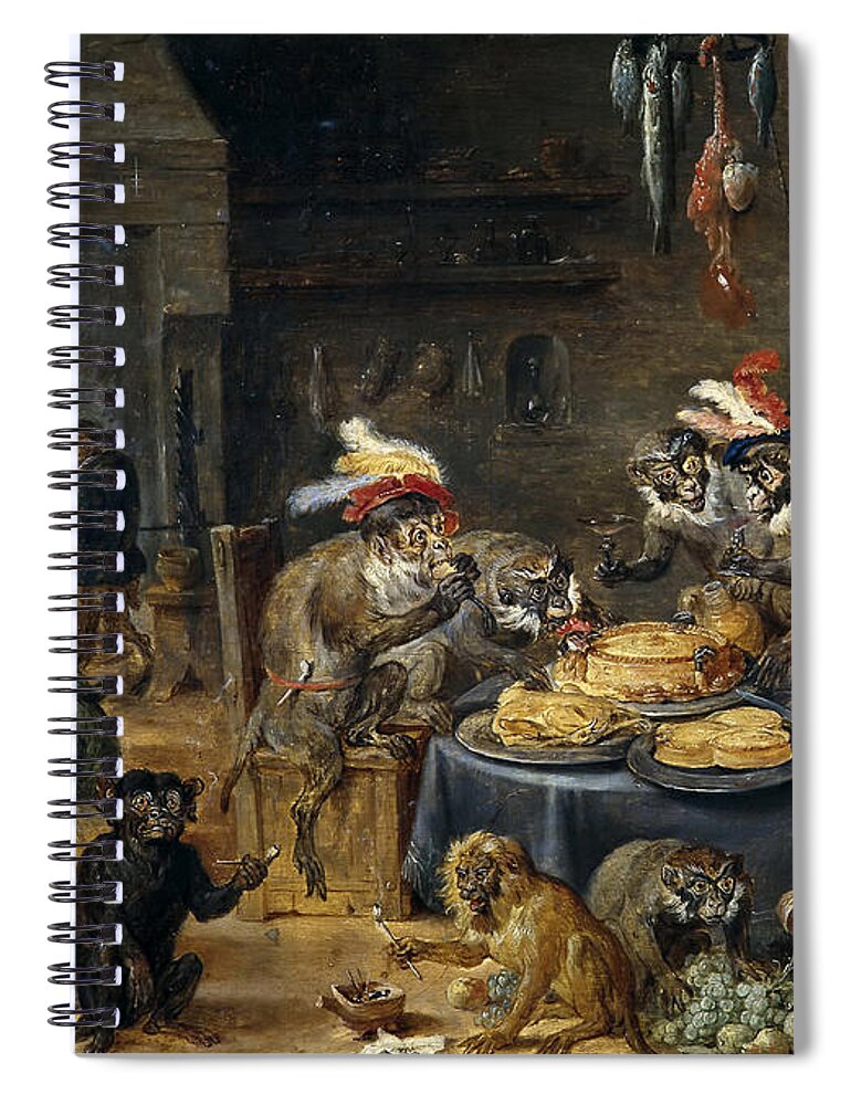 David Teniers The Younger Spiral Notebook featuring the painting The Monkeys' Banquet by David Teniers the Younger