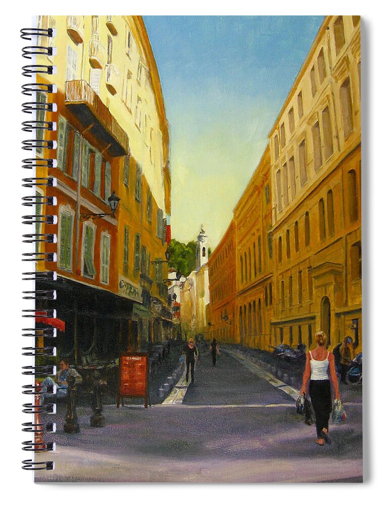 Nice Spiral Notebook featuring the painting The Morning's Shopping in Vieux Nice by Connie Schaertl