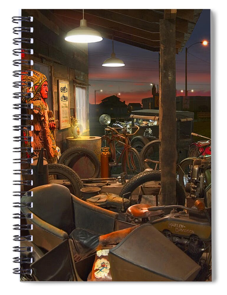 Motorcycle Spiral Notebook featuring the photograph The Motorcycle Shop 2 by Mike McGlothlen