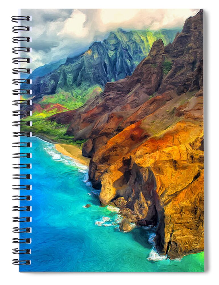 Na Pali Spiral Notebook featuring the painting The Na Pali Coast of Kauai by Dominic Piperata