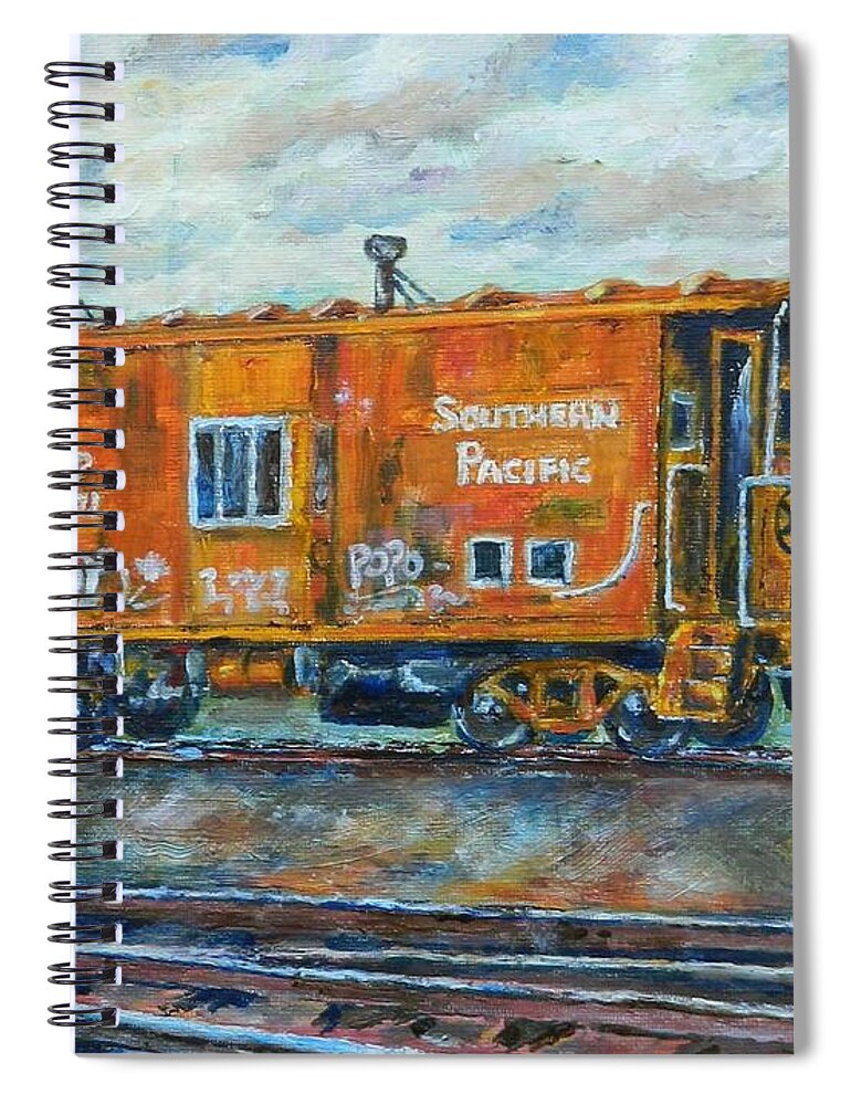 Train Spiral Notebook featuring the painting The Old Caboose by William Reed