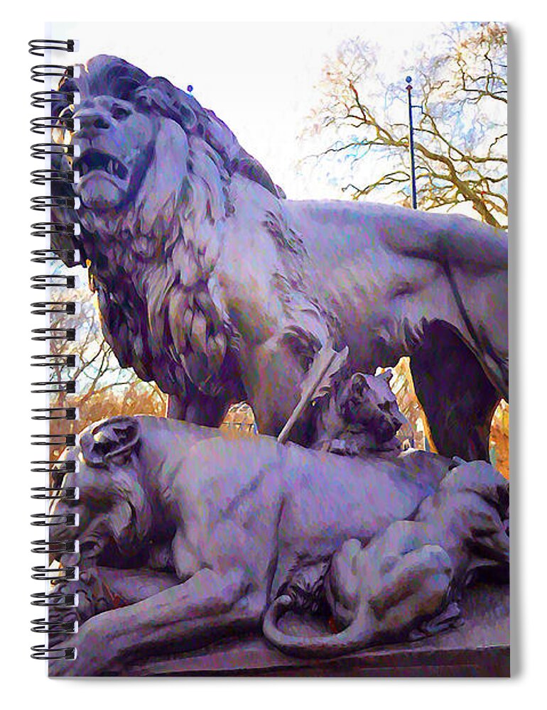 Philadelphia Spiral Notebook featuring the photograph The Philadelphia Zoo Lion Statue by Bill Cannon