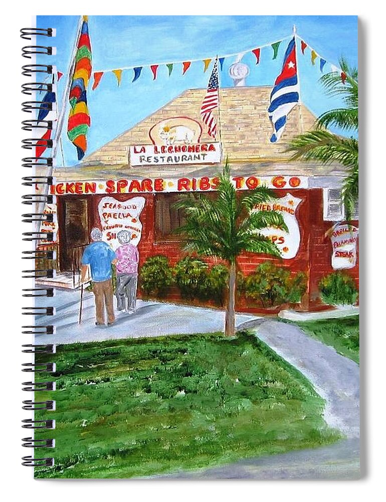 Key West Spiral Notebook featuring the painting The Pig Restaurant by Linda Cabrera