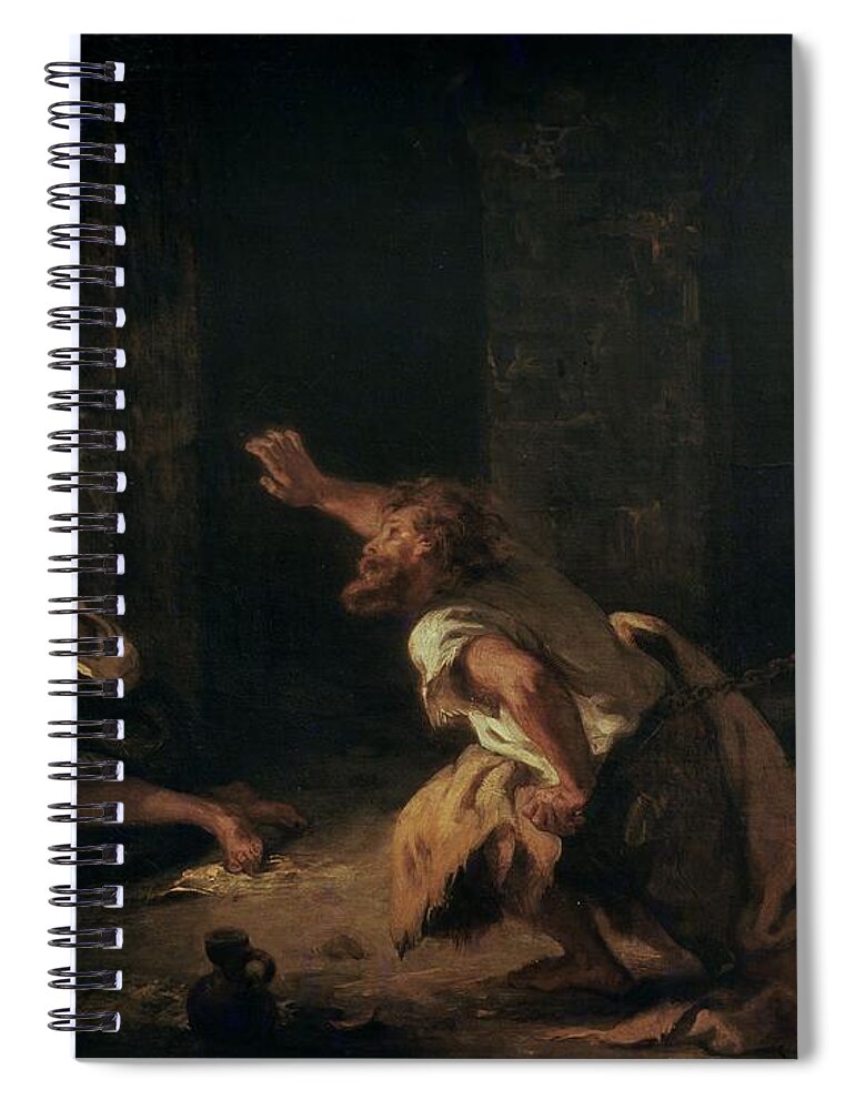 Delacroix Spiral Notebook featuring the painting The Prisoner Of Chillon by Eugene Delacroix