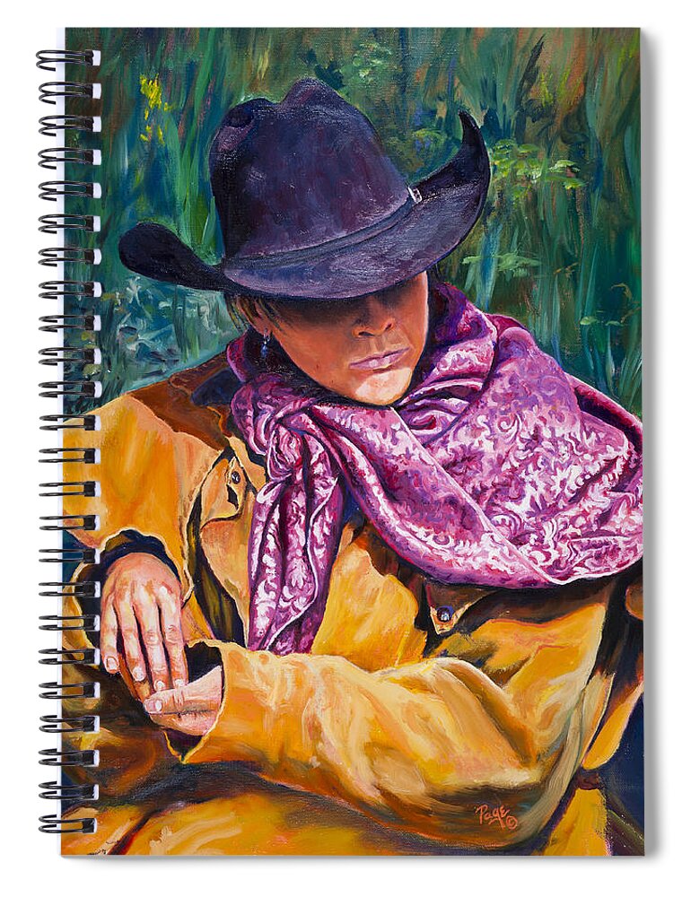 Cowboy Spiral Notebook featuring the painting The Purple Scarf by Page Holland