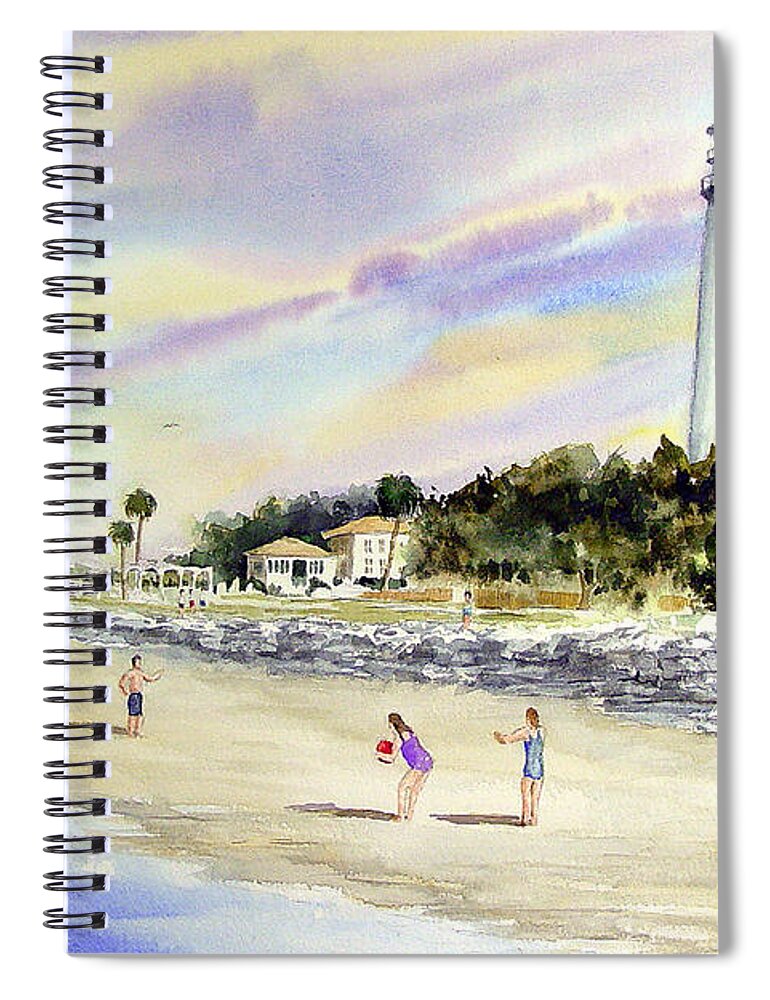 Lighthouse Spiral Notebook featuring the painting The Red Ball by Sam Sidders