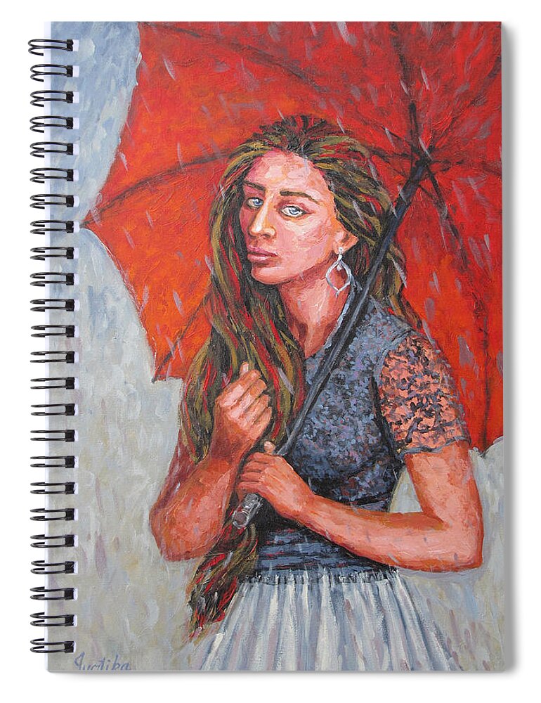 Umbrella Spiral Notebook featuring the painting The Red Umbrella by Jyotika Shroff