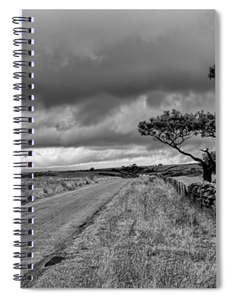 Landscape Spiral Notebook featuring the photograph The road ahead - mono panoramic by Steev Stamford