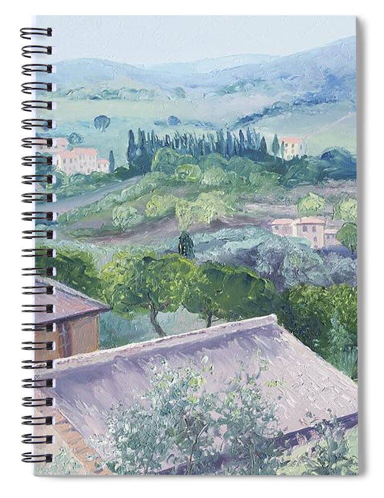 Tuscany Spiral Notebook featuring the painting The Rolling hills of Tuscany by Jan Matson