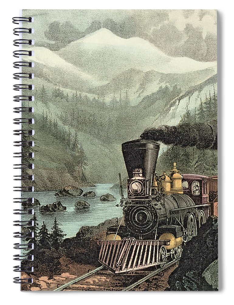 Cowcatcher Spiral Notebook featuring the painting The Route to California by Currier and Ives