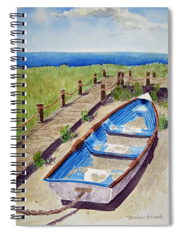 Boat Spiral Notebook featuring the painting The Sandy Boat by Marlene Schwartz Massey