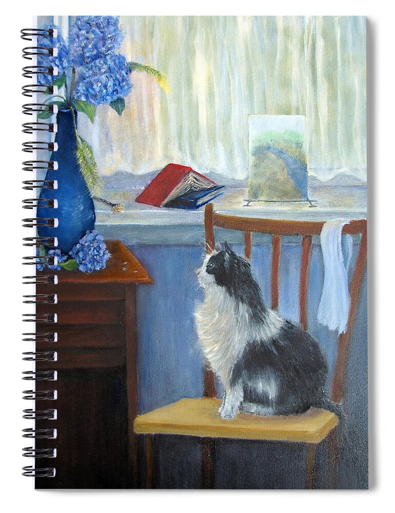 Loretta Luglio Spiral Notebook featuring the painting The Studio Cat by Loretta Luglio