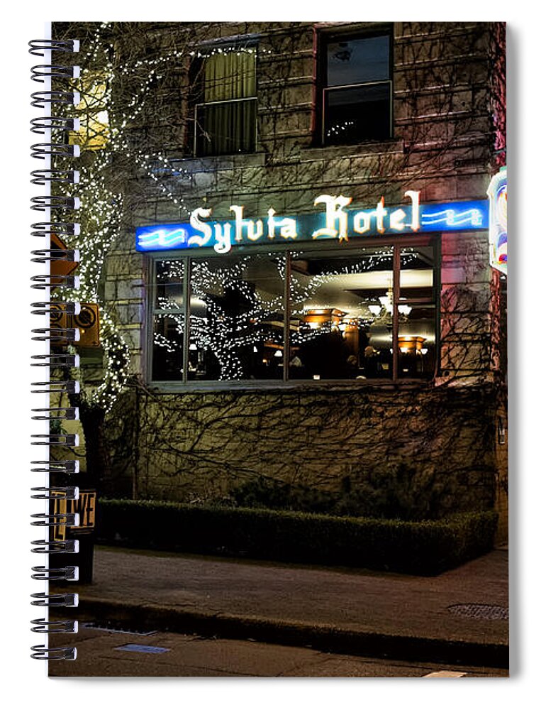 Vancouver Spiral Notebook featuring the photograph The Sylvia Hotel at Night by Allan Van Gasbeck