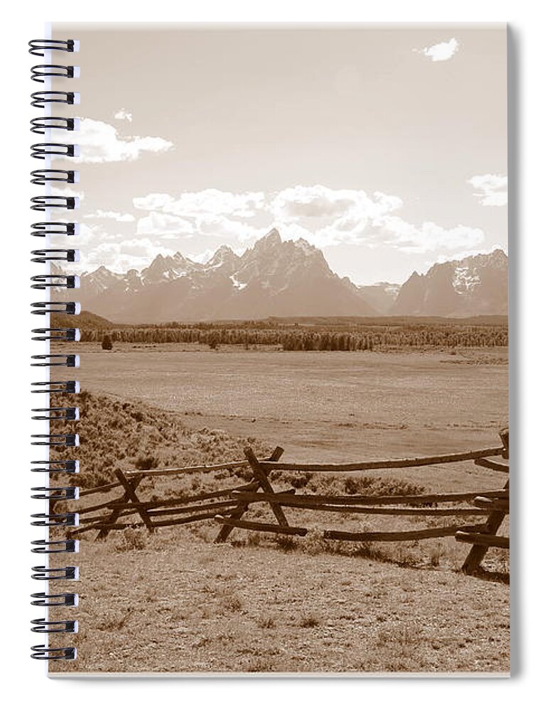 The Tetons Spiral Notebook featuring the photograph The Tetons in Sepia by Carol Groenen