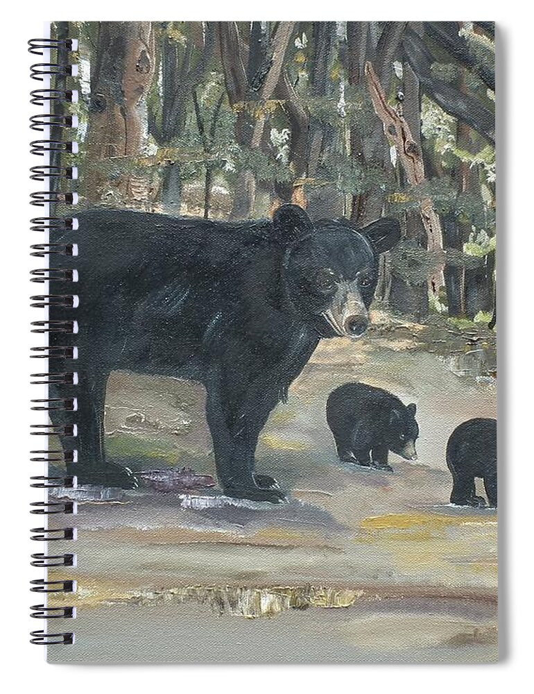 Black Bears Spiral Notebook featuring the painting Cubs - Bears - Goldilocks and the Three Bears by Jan Dappen