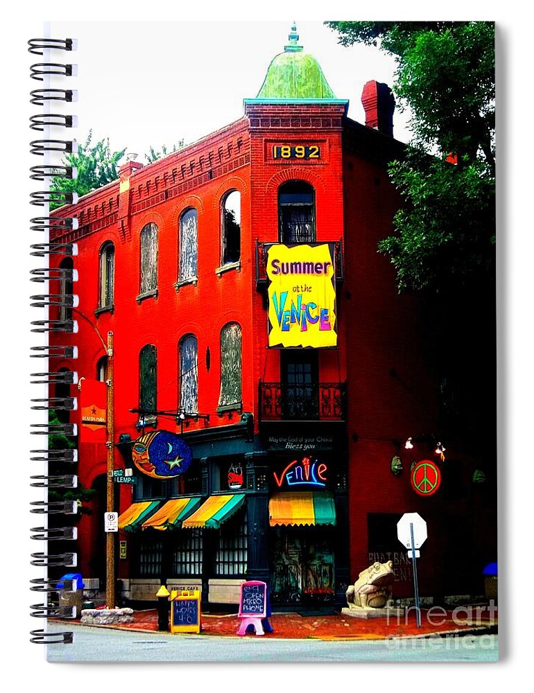  Spiral Notebook featuring the photograph The Venice Cafe' Edited by Kelly Awad