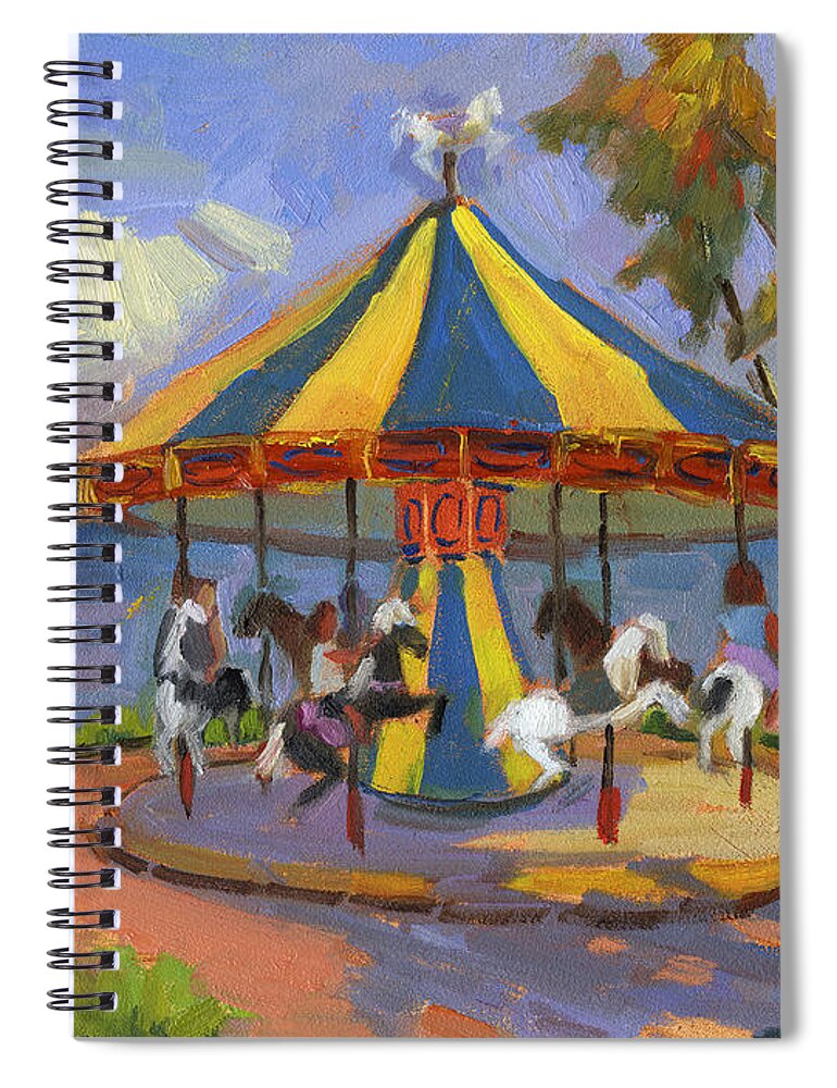 Carousel Spiral Notebook featuring the painting The Village Carousel at Lake Arrowhead by Diane McClary