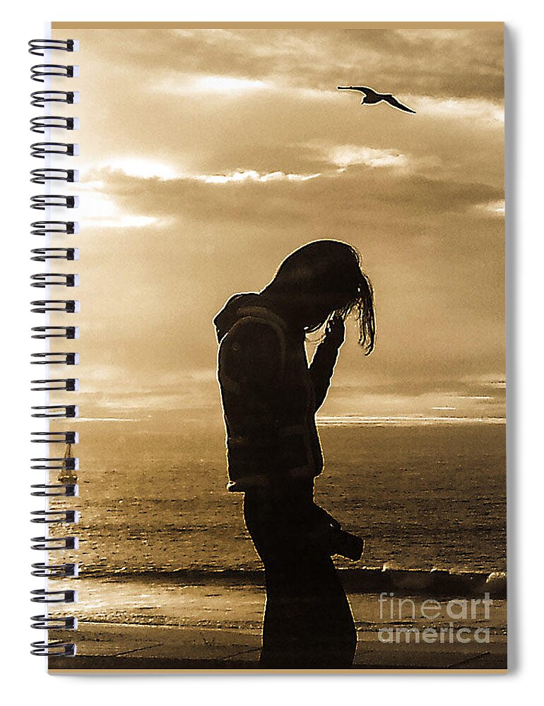 Emotion Spiral Notebook featuring the photograph The Why That Won't Last _Sepia Version by Fei A
