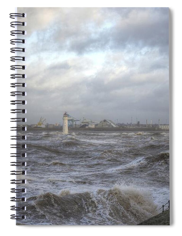 Lighthouse Spiral Notebook featuring the photograph The wild Mersey by Spikey Mouse Photography